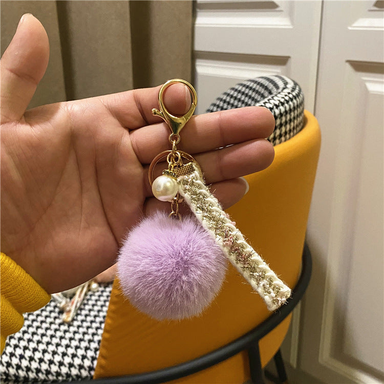 Creative Small Fragrance Key Chain Plush Bag Ribbon Pendant Car Key Chain Pearl Ornament Accessories Small Gift