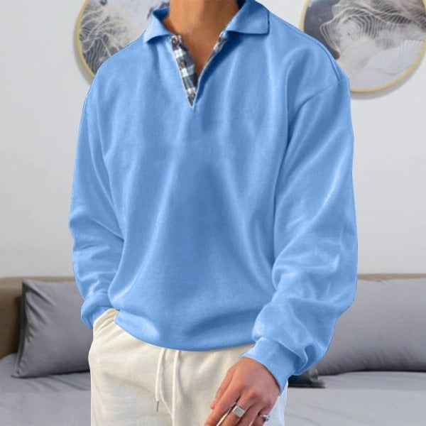 Popular Autumn Long Sleeve V-Neck Men's Polo Neck Loose Sweater