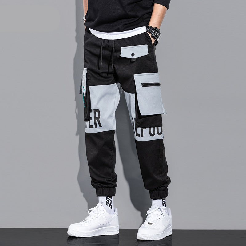 Bunch Foot Casual Pants Trendy Fall New Colorwork Work Pants Men Hip-Hop Loose Pants