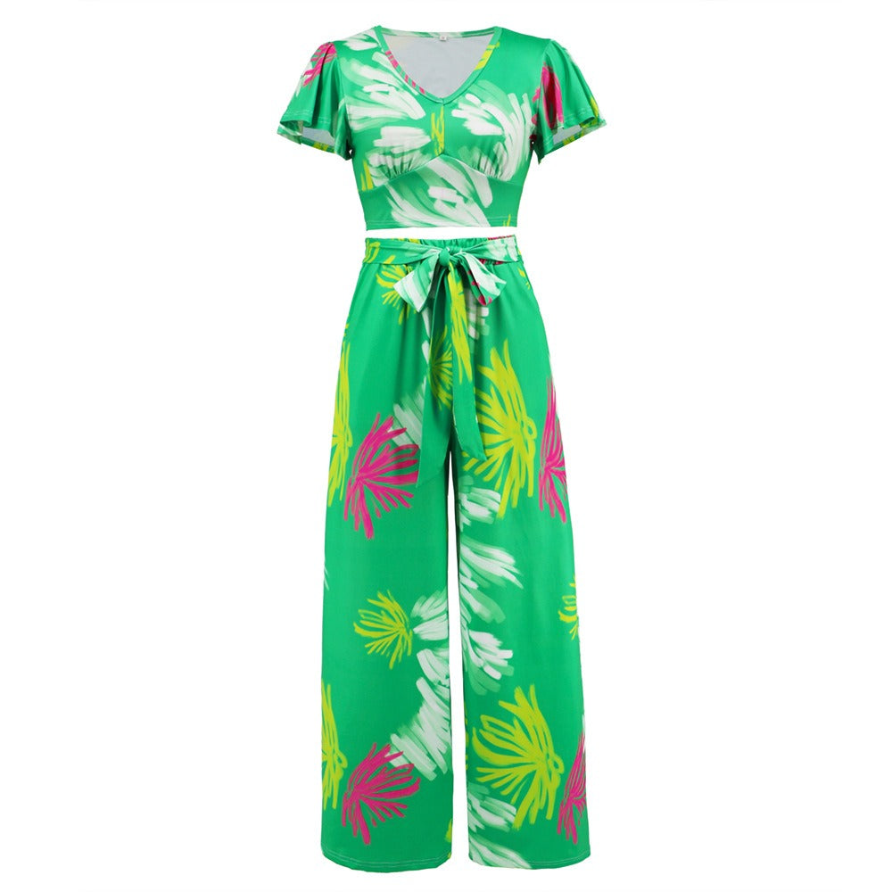 Summer New Women's Wide-Legged Pants Suit Lean Casual Temperament Skirt Pants Two-Piece Set