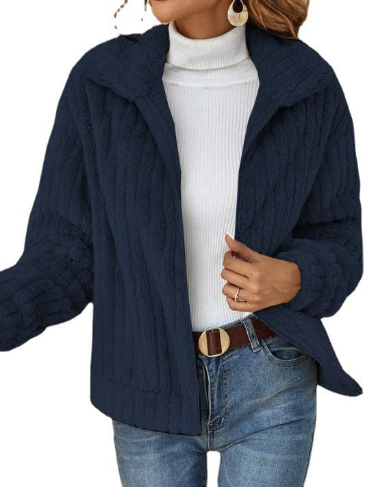 Women's Autumn And Winter New Style Pit Strip Wool Cardigan Lapel Short Coat