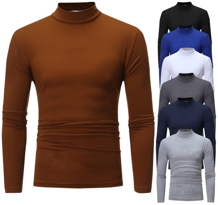 New Autumn And Winter Men's Casual Solid Color High Collar Men's Slim Long Sleeved T-Shirt Bottoming Shirt