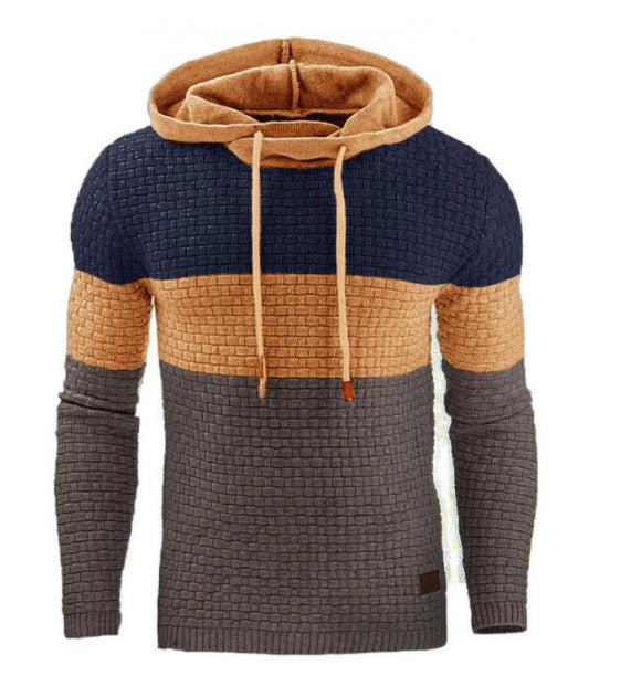 Men's Jacquard Sweater Long-sleeved Hoodie Warm Color Hooded Sweatshirt Jacket