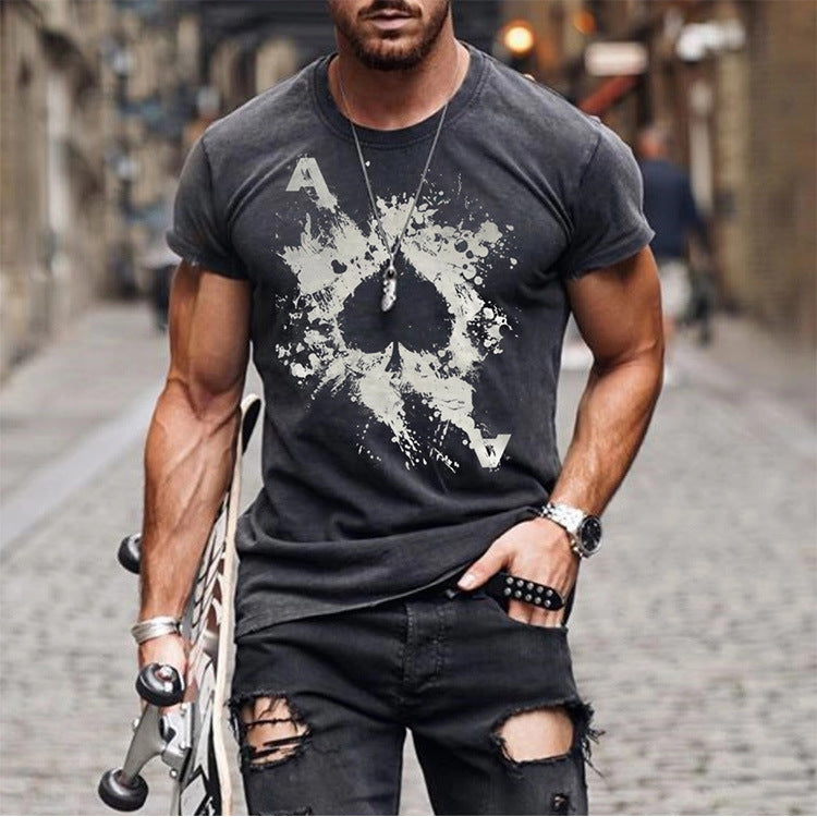 Short Sleeved Shirt Men's A Of Spades Print Crew Neck T Shirt