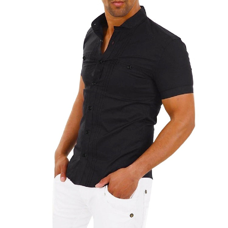 Cross-Border New Foreign Trade Men's Short-Sleeved Shirt Stitching Shirt