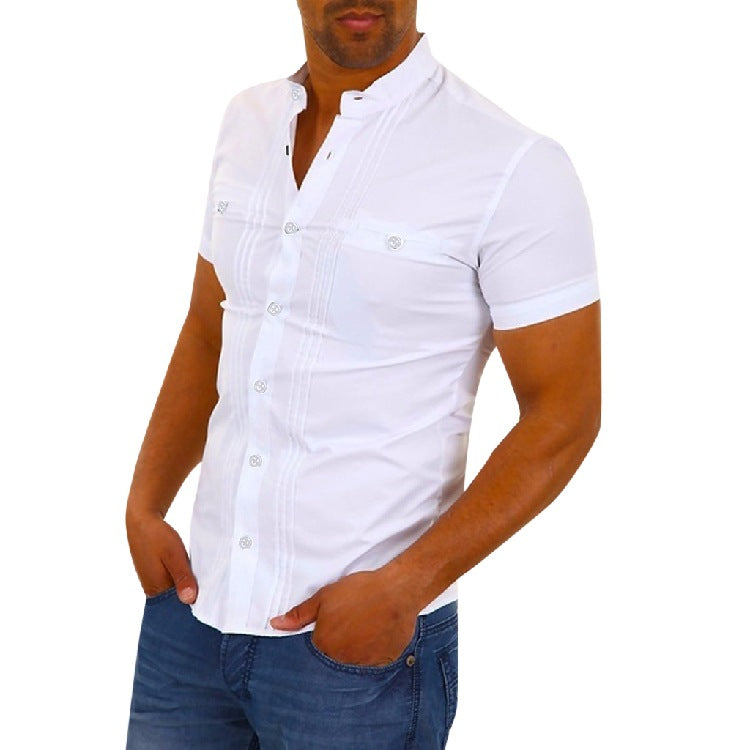 Cross-Border New Foreign Trade Men's Short-Sleeved Shirt Stitching Shirt