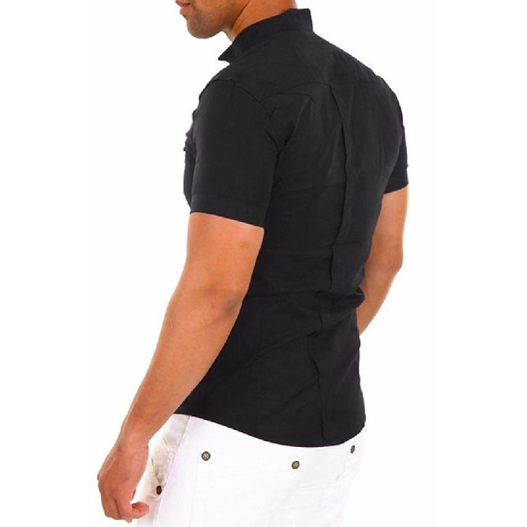 Cross-Border New Foreign Trade Men's Short-Sleeved Shirt Stitching Shirt