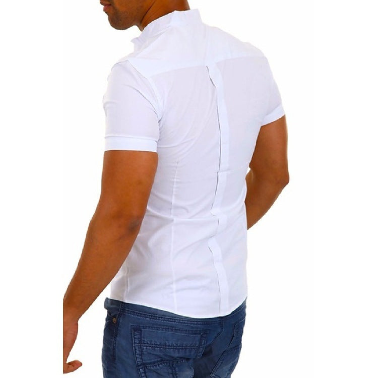 Cross-Border New Foreign Trade Men's Short-Sleeved Shirt Stitching Shirt