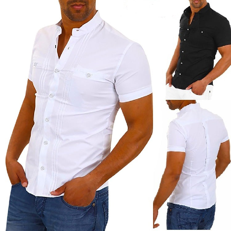 Cross-Border New Foreign Trade Men's Short-Sleeved Shirt Stitching Shirt