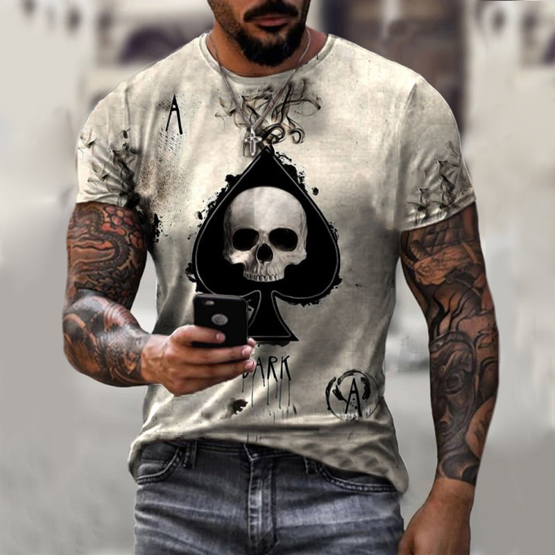 New Poker Card A Skull Printed Men's T-Shirt Top