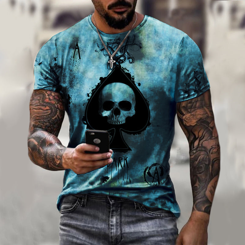 New Poker Card A Skull Printed Men's T-Shirt Top