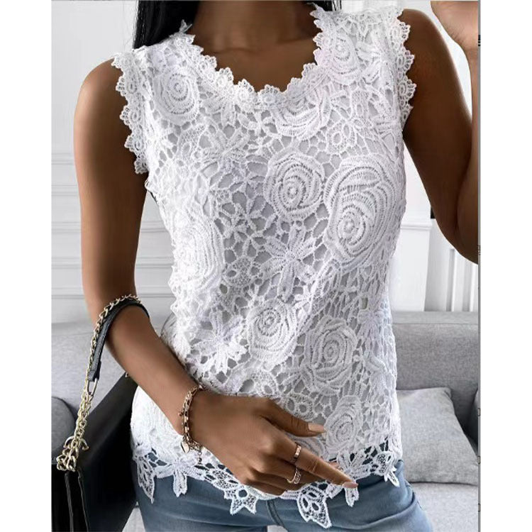 Flowers Lace Vest Women Summer Tops S-5XL