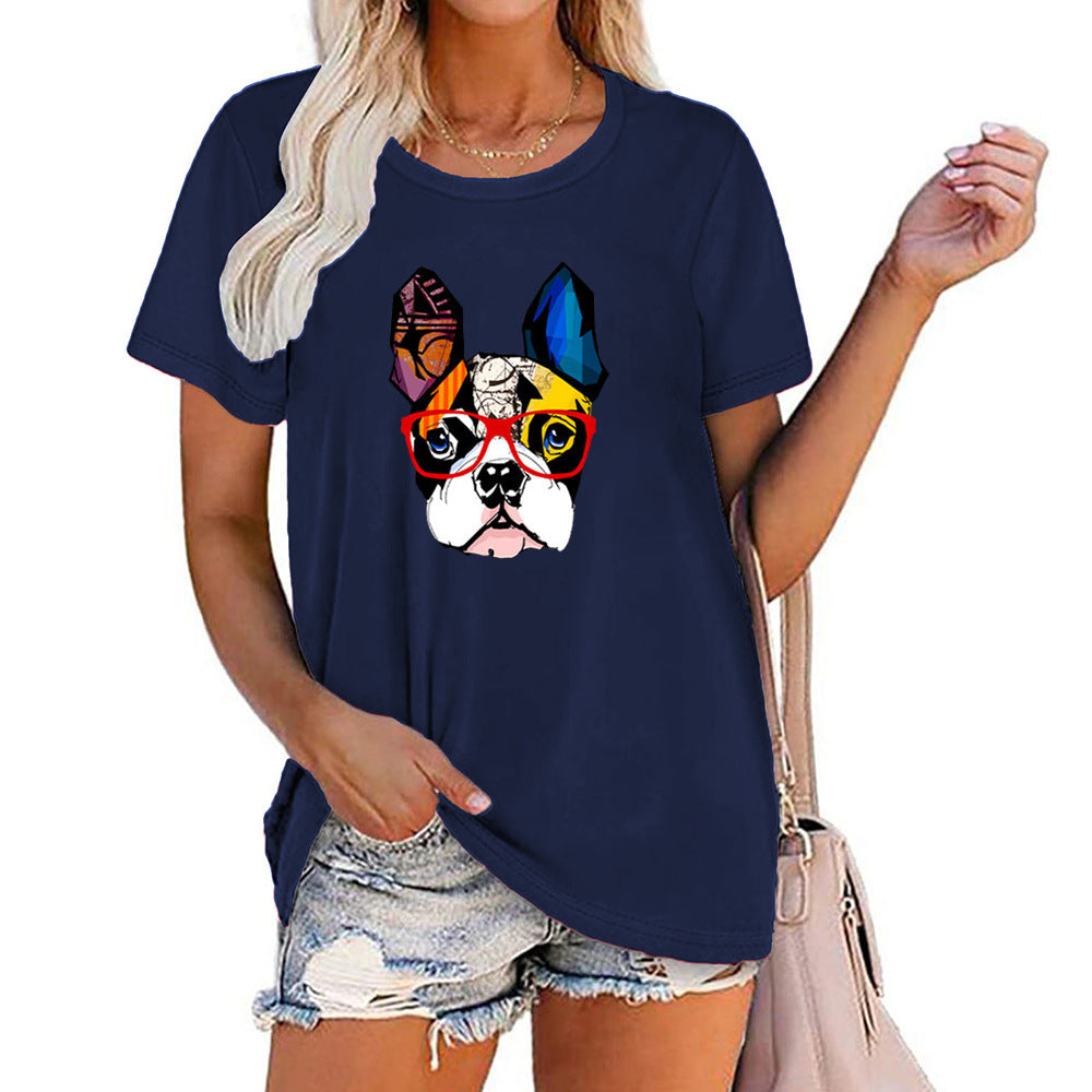 Dog Print Top With Glasses Short Sleeve