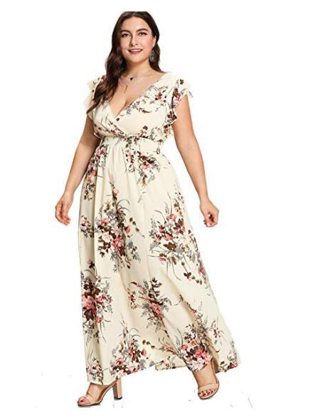 Women's Short-sleeved Deep V-neck Plus Size Women's Clothing Dress