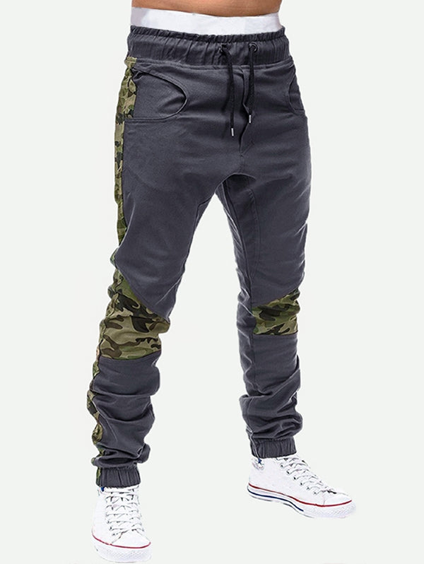 Elastic Waist Camo Patchwork Jogger Pants