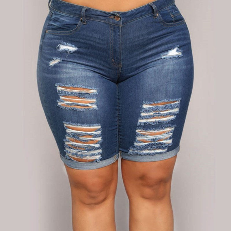 Summer Fat Women Jeans Plus Size Ripped Ladies Pants