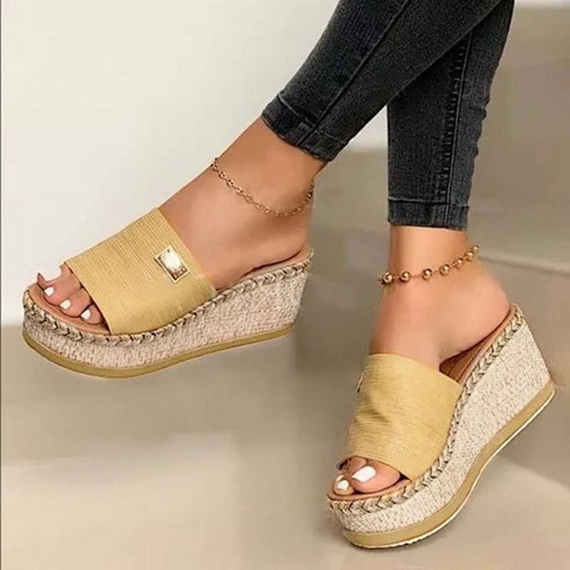 Puimentiua Platform Wedges Slippers Women Sandals New Female Shoes Fashion Heeled Shoes Casual Summer Slides Slippers Women