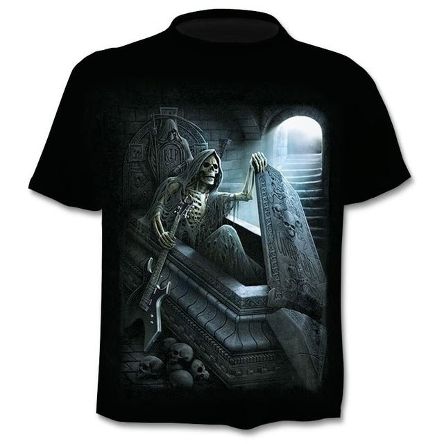 T-shirt Men Punk Style Top Tees Skull Gothic