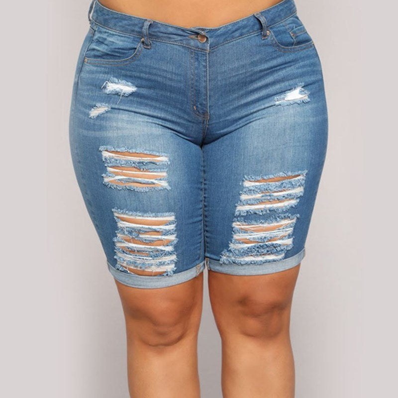 Summer Fat Women Jeans Plus Size Ripped Ladies Pants