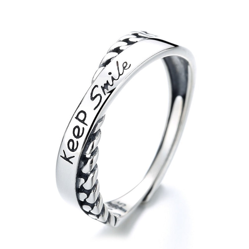 S925 Sterling Silver English Letters Cross Drip Ring Fashion Personality Ins Korean Version Finger Ring