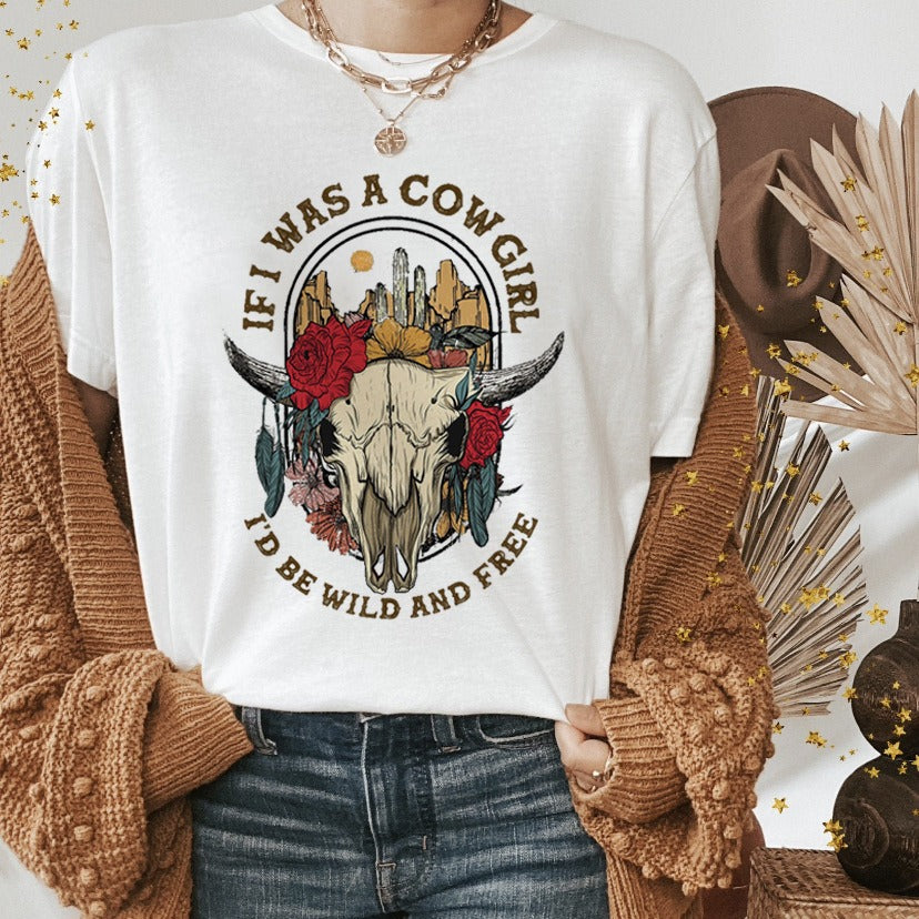 Western Shirts Boho Cow Skull Shirt with Leopard Print Short