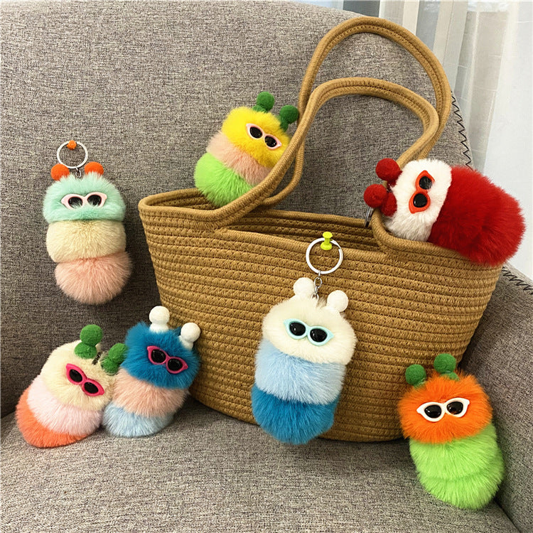 New Cute Caterpillar Key Chain Cartoon Plush Doll Bag Pendant Creative Car Key Chain Small Gift