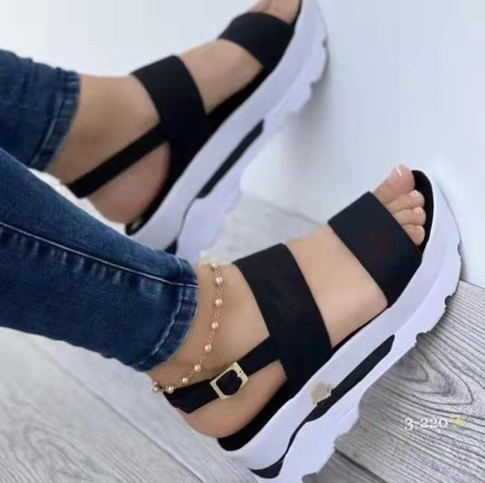 Summer New Large Size Women's Shoes Letter Wide Face With Sweet Style Thick Bottom Wedge Sandals