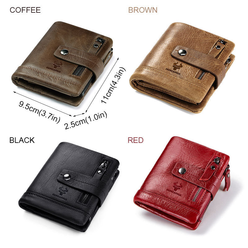 New Leather Wallet Crazy Horse Leather Zipper Buckle Wallet Leather Multifunctional Clutch