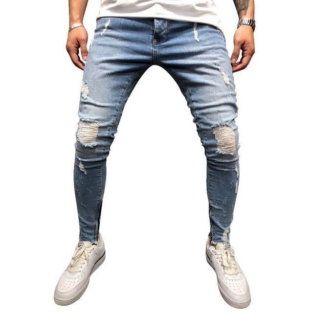 Ripped Side Striped Jeans Fashion Streetwear Herren Skinny Stretch Jeans Hose Slim Casual Denim Jeans Jeans Hombre