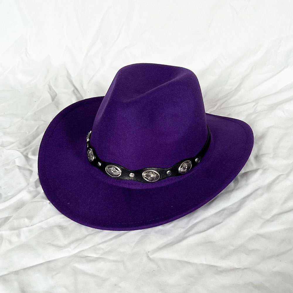 Punk Style Cowboy Top Hat Autumn And Winter Woolen Felt Hat Mens and Womens Jazz Hat British Style Metal Belt Vintage Top Hat