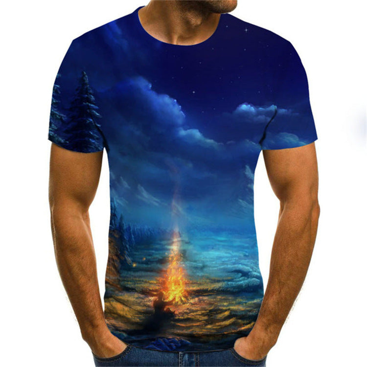 Men's Fashion Loose 3D Printing Sports Short Sleeve Loose T-shirt