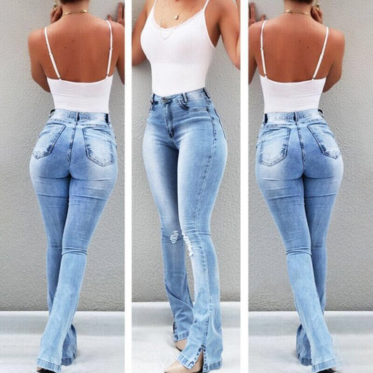 Stretch-Flare-Jeans mit hoher Taille für Damen