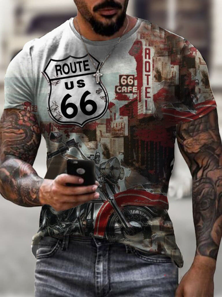 Casual Round Neck Short Sleeve Digital Printed T-Shirt