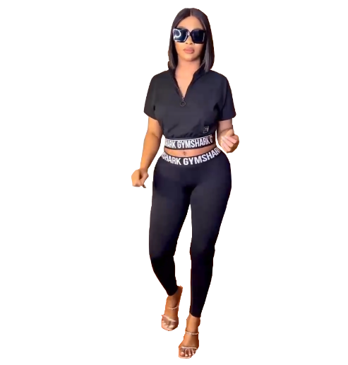 Women's fashion casual printing black two piece set