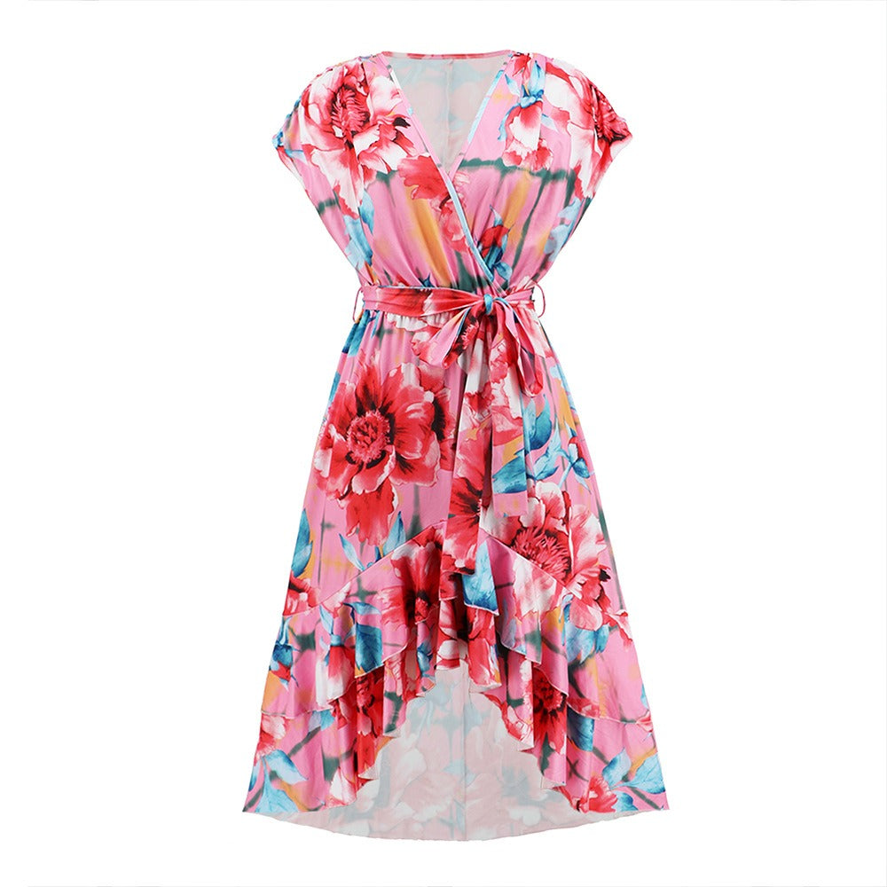 V-Neck Bat Sleeve Print Dress Summer New Women's Fishtail Dress Plus Size