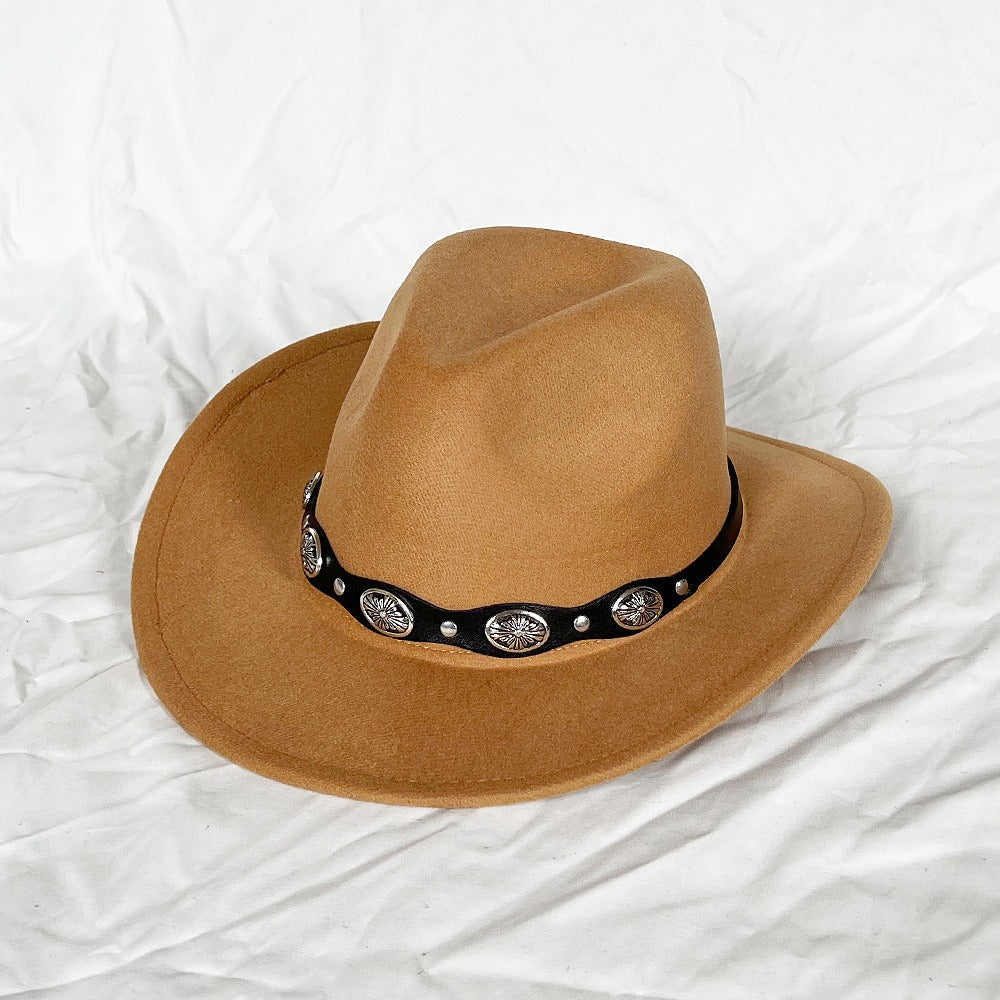 Punk Style Cowboy Top Hat Autumn And Winter Woolen Felt Hat Mens and Womens Jazz Hat British Style Metal Belt Vintage Top Hat