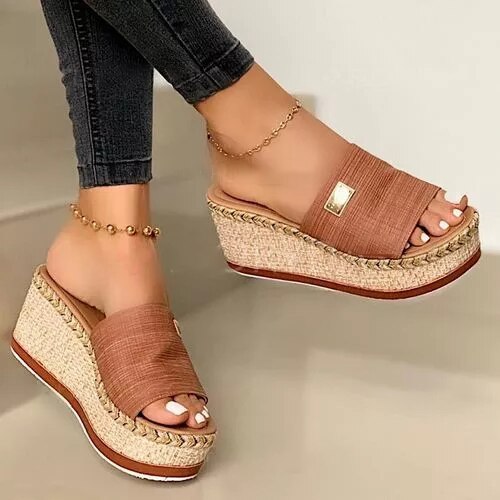 Puimentiua Platform Wedges Slippers Women Sandals New Female Shoes Fashion Heeled Shoes Casual Summer Slides Slippers Women