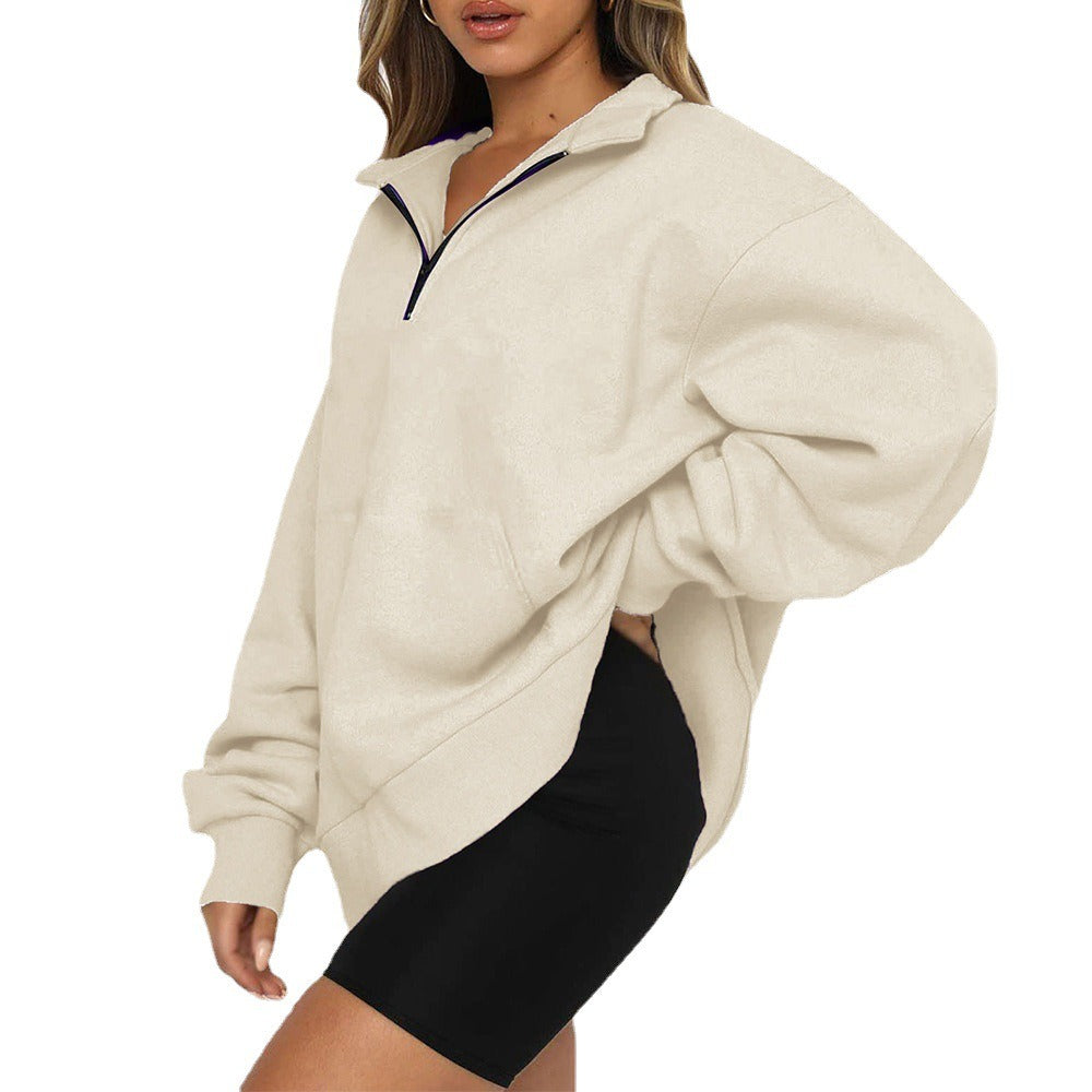 Women's New Pocket Top Half Zipper Pullover Long Sleeve Sweatshirt Sweater