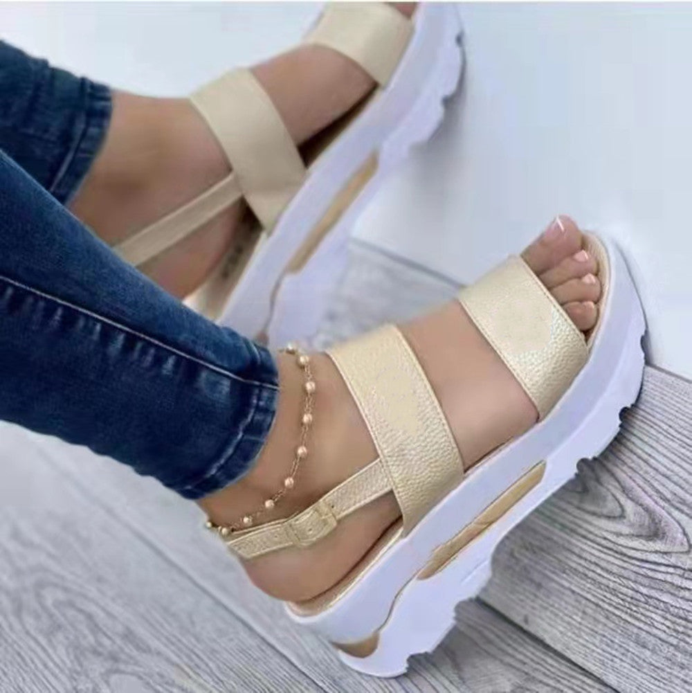 Summer New Large Size Women's Shoes Letter Wide Face With Sweet Style Thick Bottom Wedge Sandals