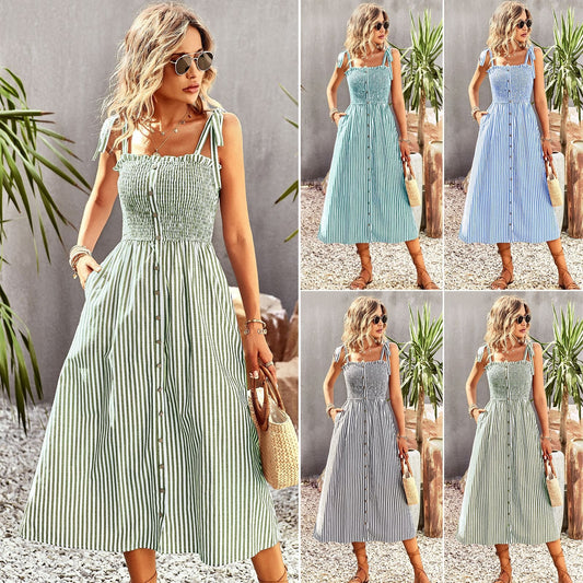 Gestreiftes Kleid Damen Schnellverkauf im Frühjahr und Sommer Elegantes Unterkleid 