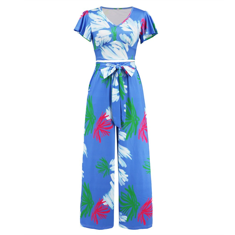 Summer New Women's Wide-Legged Pants Suit Lean Casual Temperament Skirt Pants Two-Piece Set