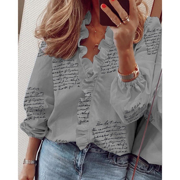 New long-sleeved ruffled shirt