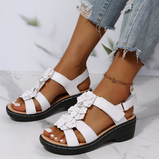 Blumen Sandalen Sommer Klettverschluss Keilschuhe für Frauen