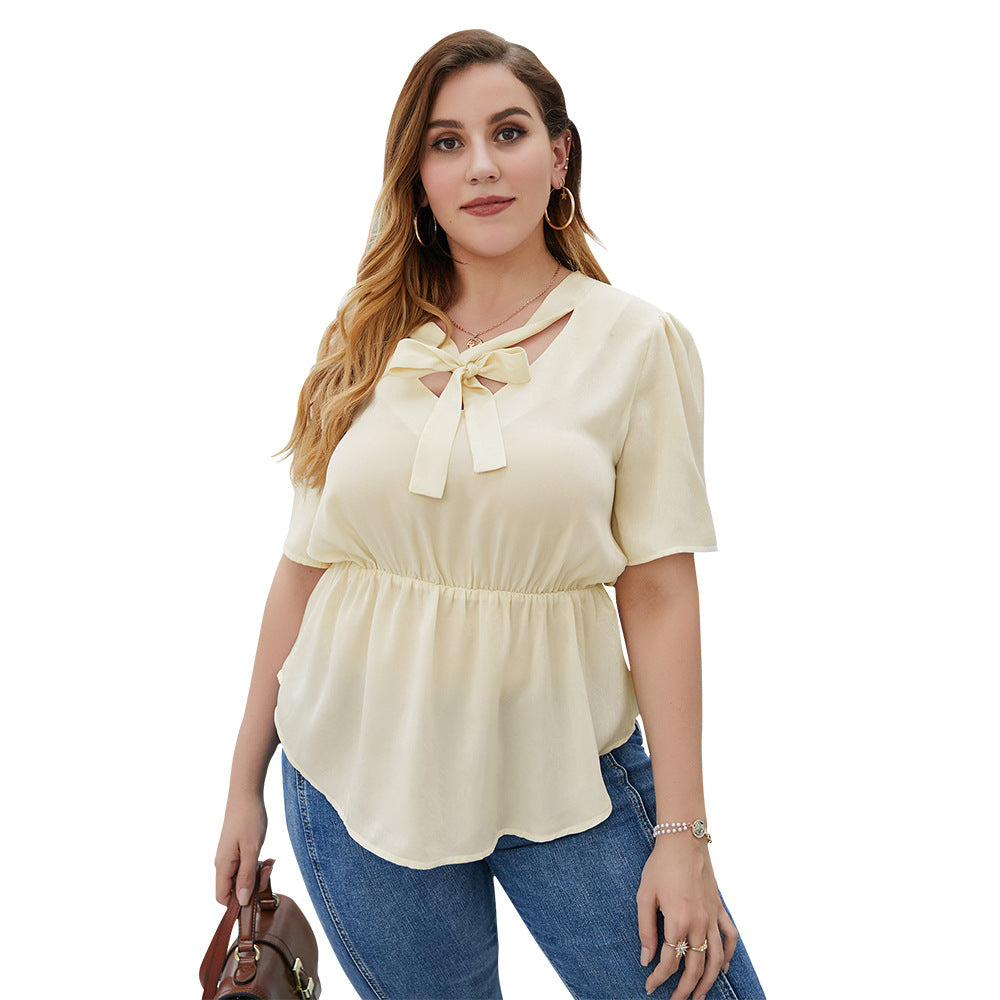 Elegant bowknot shirt plus size women's clothing