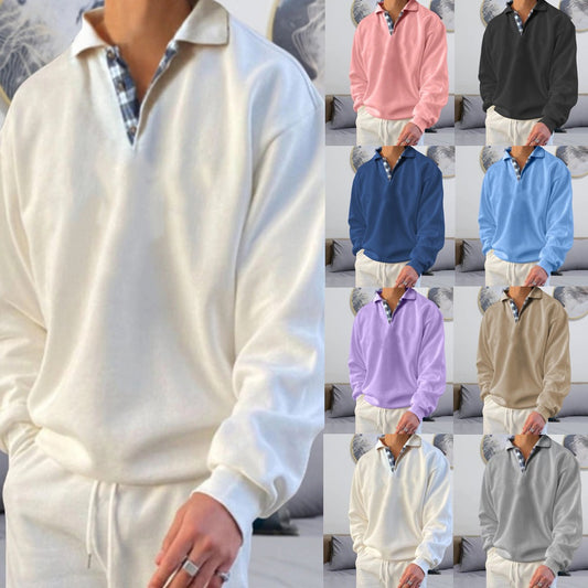 Popular Autumn Long Sleeve V-Neck Men's Polo Neck Loose Sweater