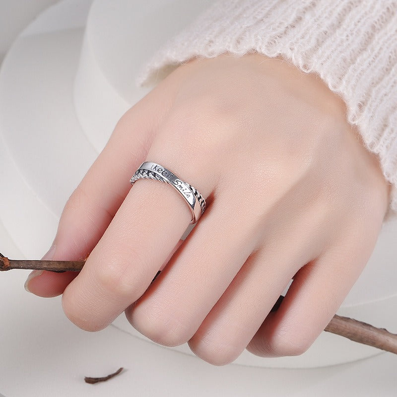 S925 Sterling Silver English Letters Cross Drip Ring Fashion Personality Ins Korean Version Finger Ring