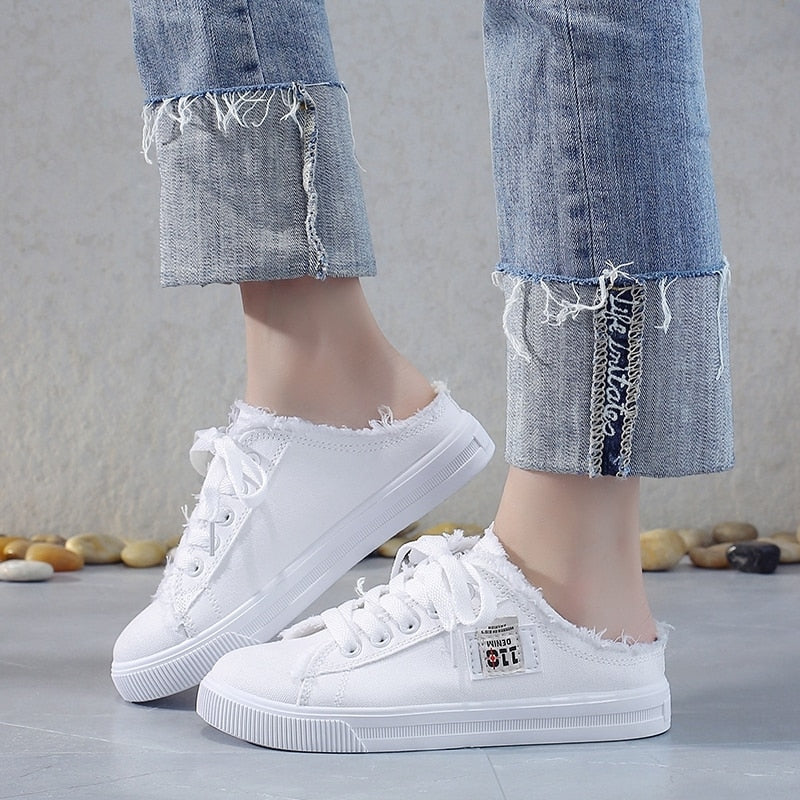 New Spring Summer Women Canvas Shoes flat sneakers women casual shoes low upper lace up white shoes