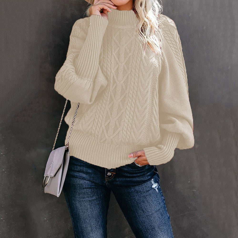 Winter New Medium Neck Sweater Women's Loose Long Sleeve Knitted Solid Color Sweater