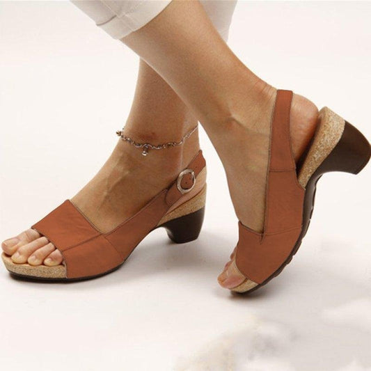 Summer New Women's Shoes Solid Color Coarse Heel Buckle Sandals 35-43 Plus Size Shoes