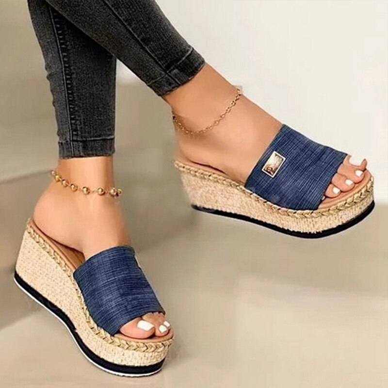 Puimentiua Platform Wedges Slippers Women Sandals New Female Shoes Fashion Heeled Shoes Casual Summer Slides Slippers Women